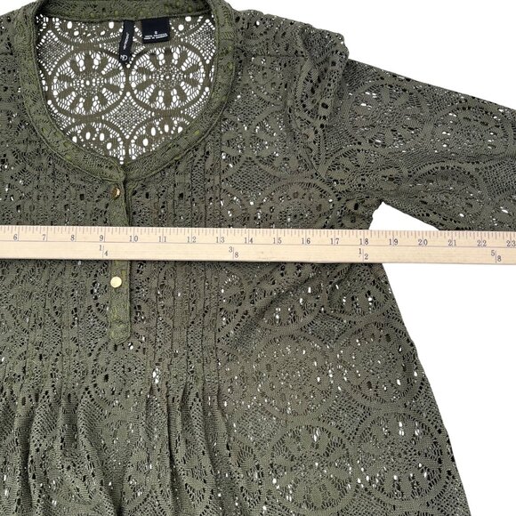 New Directions Green Crochet Lace Tunic Top Women's S Boho Style High-Low Hem - Picture 5 of 6